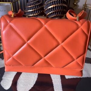 Orange Quilted Crossbody Bag